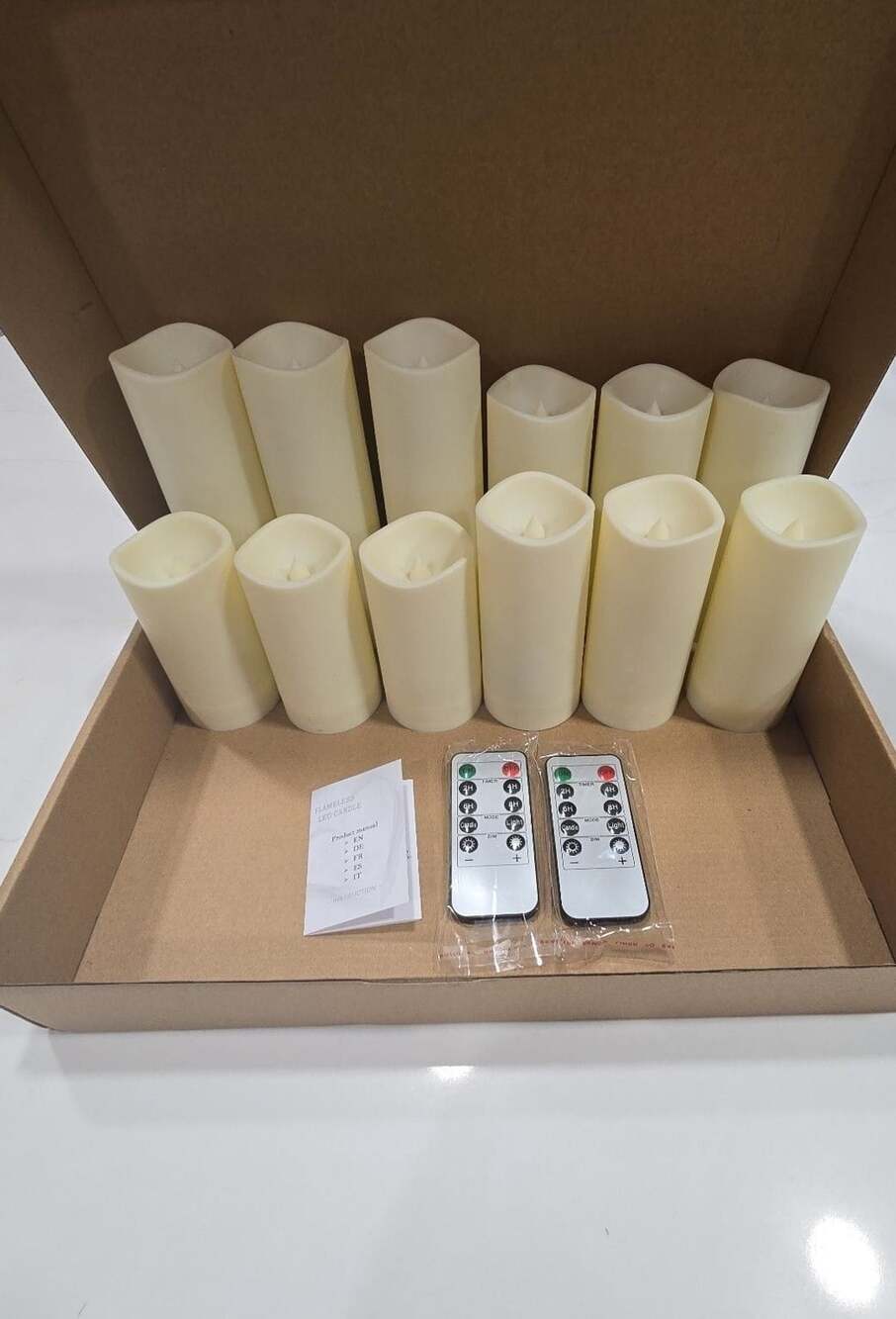 12pk Flameless LED Pillar Candles Ivory Set with Remote and Timer
